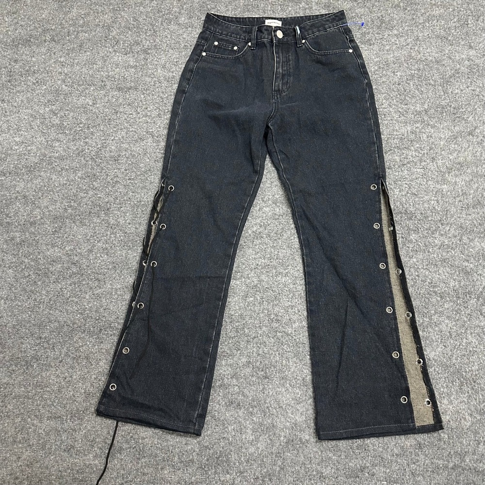 Superdown Jeans Womens Size 28 Black Viscose Lace Up Grommet Side Straight Leg